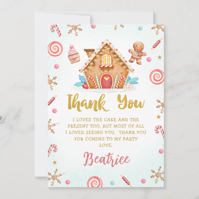 Cute Gingerbread House Birthday Thank You Card (Front)