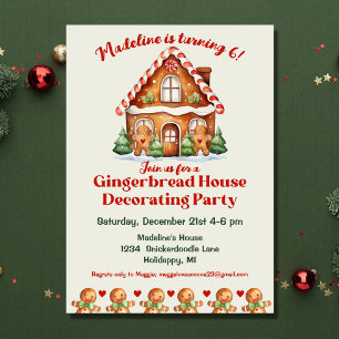 Cute Gingerbread House Decorating Birthday Invitation