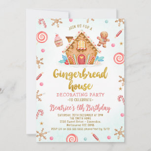 Cute Gingerbread House Decorating Party Birthday  Invitation