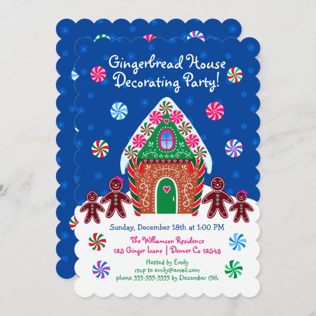 Cute Gingerbread House Decorating Party Christmas Invitation (Front/Back)