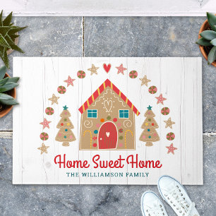 Cute Gingerbread House Home Sweet Home Rustic Wood Doormat