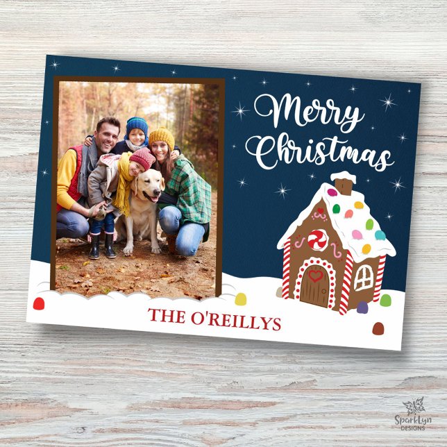 Cute Gingerbread House Merry Christmas Photo Card (Creator Uploaded)