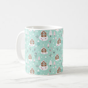 Cute Gingerbread house. Mint Christmas pattern. Coffee Mug