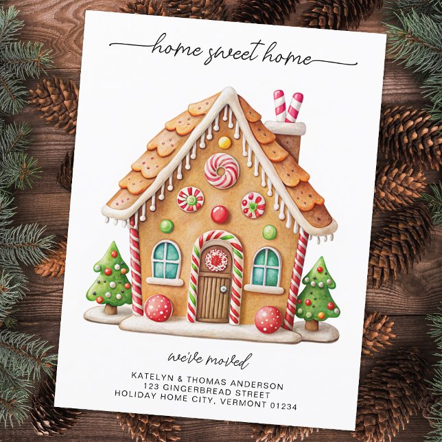 Cute Gingerbread House New Address Holiday Moving Announcement Postcard (Creator Uploaded)