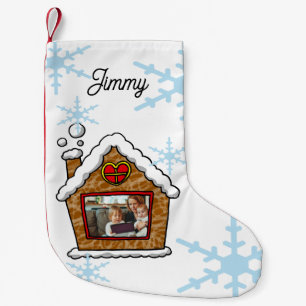 Cute Gingerbread House Photo Frame with Snowflakes Small Christmas Stocking