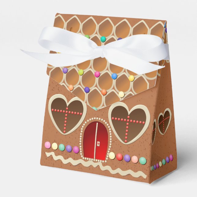 Cute Gingerbread House With Heart Shaped Windows Favour Box (Front Side)