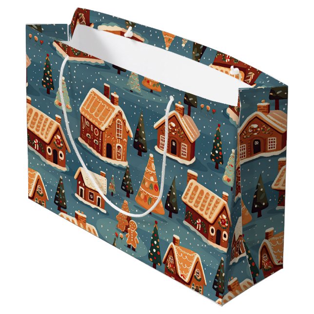 Cute Gingerbread Houses and Trees Large Gift Bag (Back Angled)