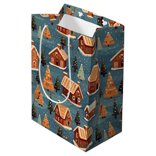 Cute Gingerbread Houses and Trees Medium Gift Bag (Back Angled)