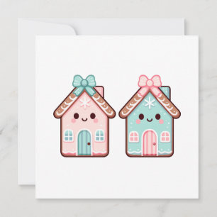 Cute Gingerbread Houses Cartoon Illustration Holiday Card