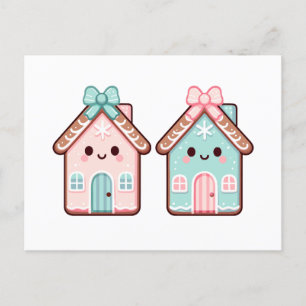 Cute Gingerbread Houses Cartoon Illustration Holiday Postcard