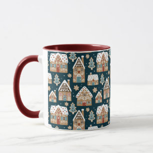 Cute Gingerbread Houses & Cookies Blue Christmas  Mug
