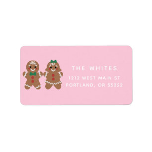 Cute gingerbread kids with bows label