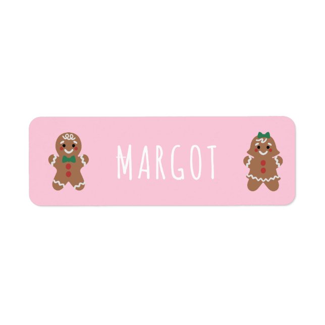 Cute gingerbread kids with bows return address label (Front)
