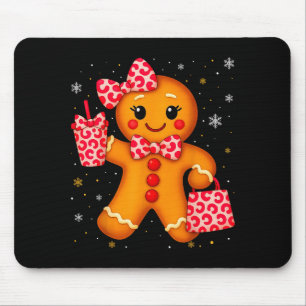 Cute Gingerbread Leopard Bow Christmas Xmas Girl W Mouse Pad