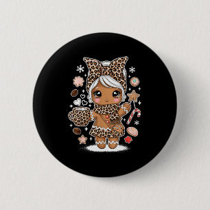 Cute Gingerbread Leopard Christmas Xmas Girl Women 6 Cm Round Badge