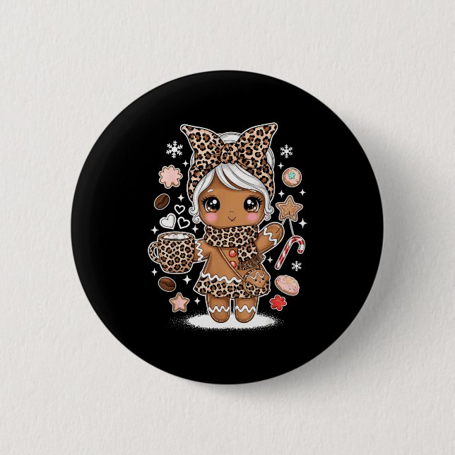 Cute Gingerbread Leopard Christmas Xmas Girl Women 6 Cm Round Badge (Front)