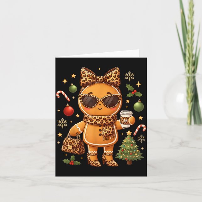 Cute Gingerbread Leopard Christmas Xmas Girl Women Card (Front)