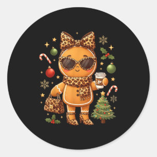 Cute Gingerbread Leopard Christmas Xmas Girl Women Classic Round Sticker