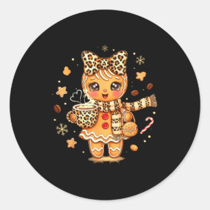 Cute Gingerbread Leopard Christmas Xmas Girl Women Classic Round Sticker