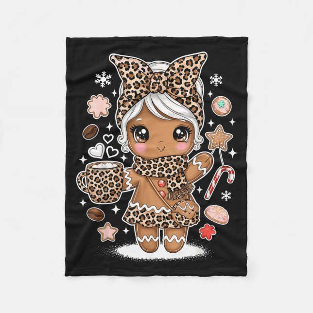 Cute Gingerbread Leopard Christmas Xmas Girl Women Fleece Blanket (Front)