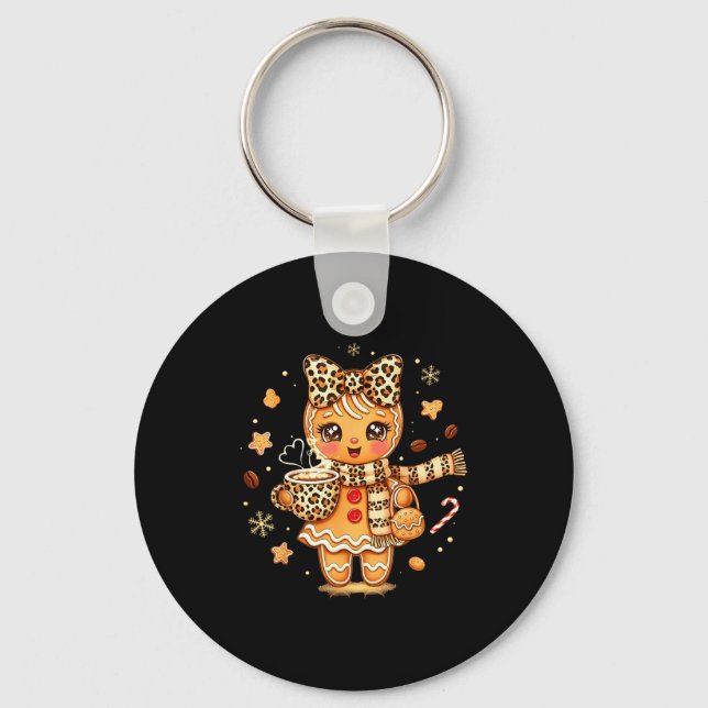 Cute Gingerbread Leopard Christmas Xmas Girl Women Key Ring (Front)