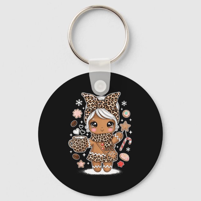 Cute Gingerbread Leopard Christmas Xmas Girl Women Key Ring (Front)