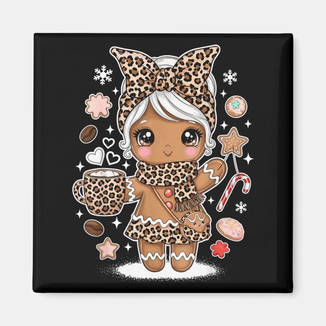 Cute Gingerbread Leopard Christmas Xmas Girl Women Magnet (Front)