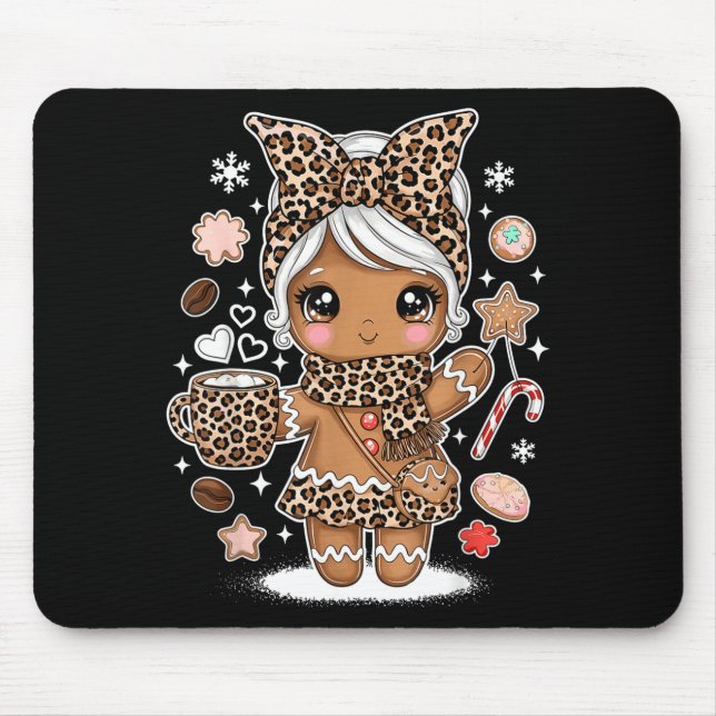Cute Gingerbread Leopard Christmas Xmas Girl Women Mouse Pad (Front)
