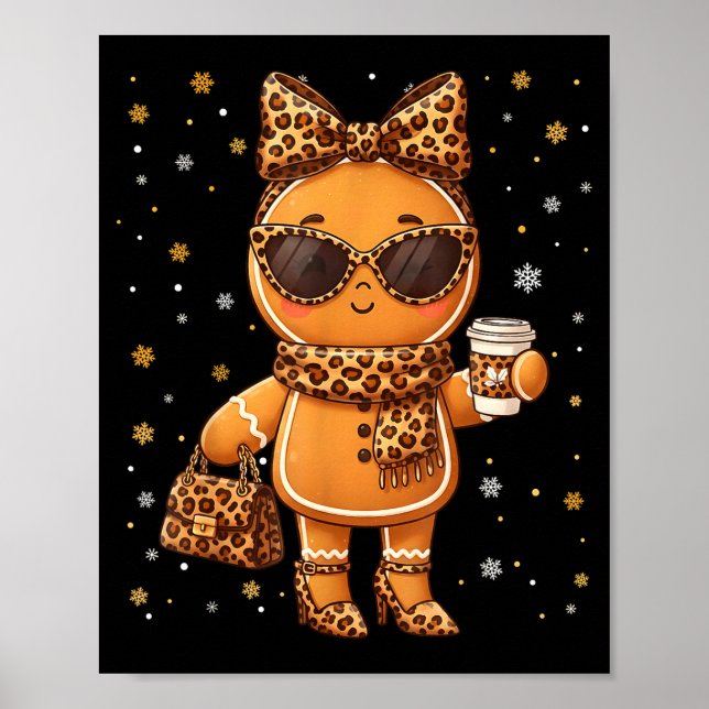Cute Gingerbread Leopard Christmas Xmas Girl Women Poster (Front)