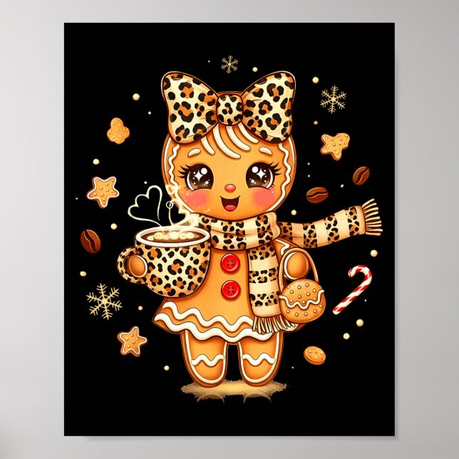 Cute Gingerbread Leopard Christmas Xmas Girl Women Poster (Front)