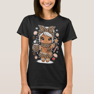 Cute Gingerbread Leopard Christmas Xmas Girl Women T-Shirt