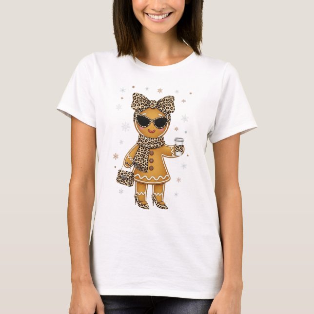 Cute Gingerbread Leopard Cookies Lover T-Shirt (Front)