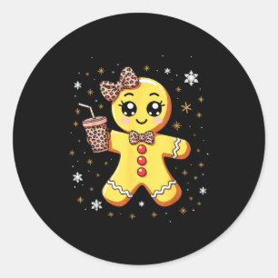 Cute Gingerbread Leopard Coquette Christmas Classic Round Sticker