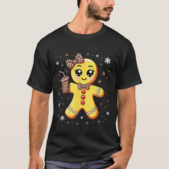 Cute Gingerbread Leopard Coquette Christmas  T-Shirt (Front)