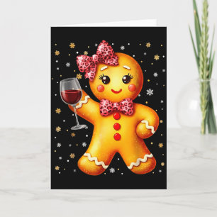 Cute Gingerbread Leopard Coquette Christmas Wine X Card