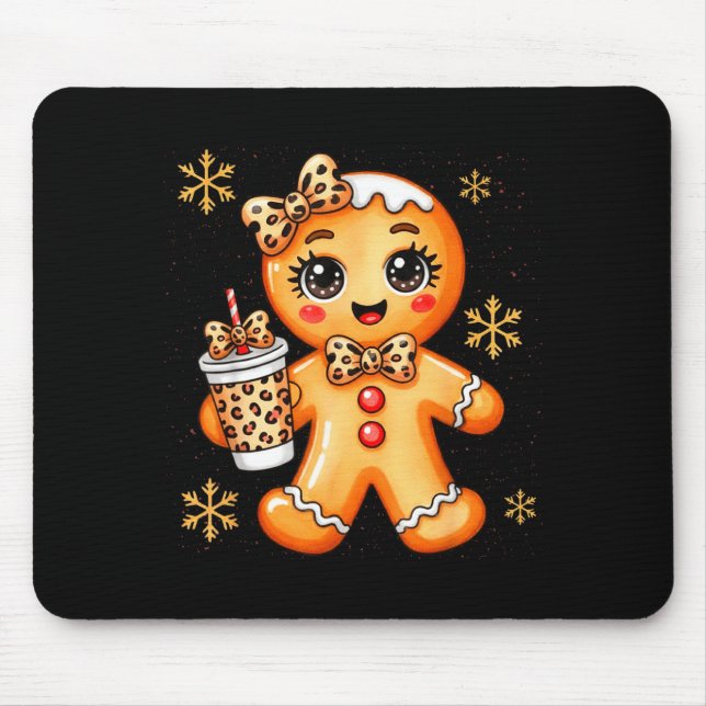 Cute Gingerbread Leopard Coquette Christmas Xmas G Mouse Pad (Front)