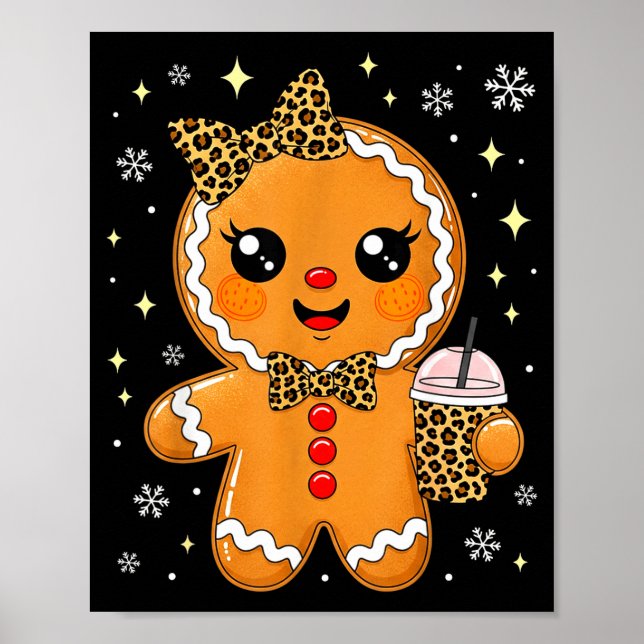 Cute Gingerbread Leopard Coquette Christmas Xmas G Poster (Front)