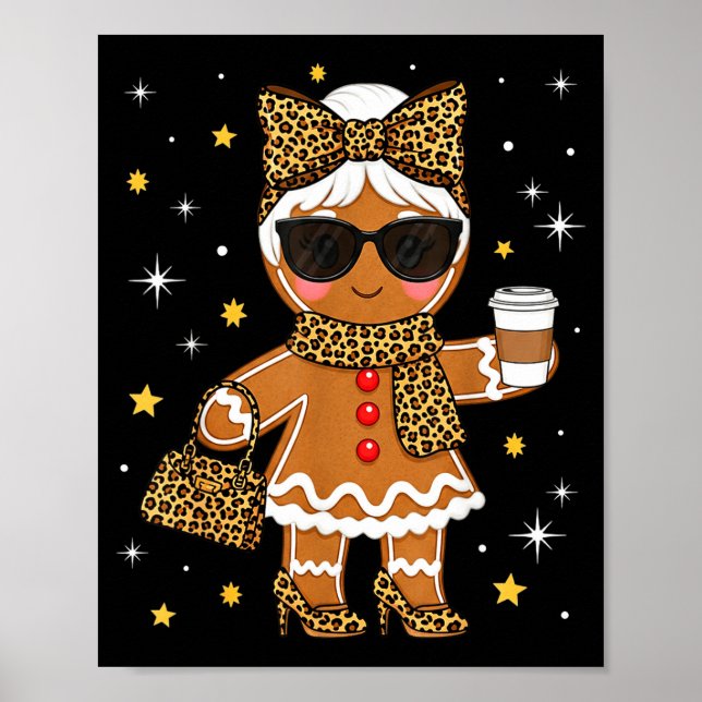 Cute Gingerbread Leopard Coquette Christmas Xmas G Poster (Front)