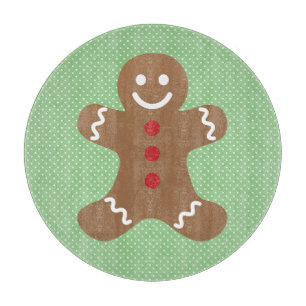 Cute Gingerbread Man and Green Polka Dots Cutting Board