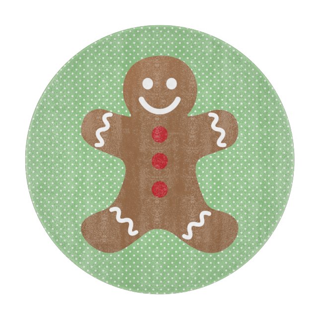 Cute Gingerbread Man and Green Polka Dots Cutting Board (Front)