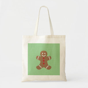 Cute Gingerbread Man and Green Polka Dots Tote Bag