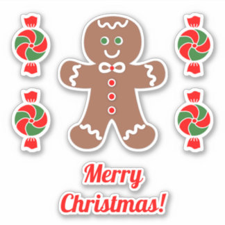 Cute Gingerbread Man and Peppermint Candy