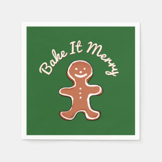 Cute Gingerbread Man Bake It Merry Holiday Napkin