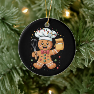 Cute Gingerbread Man Baker Christmas Chef Bake Ceramic Ornament