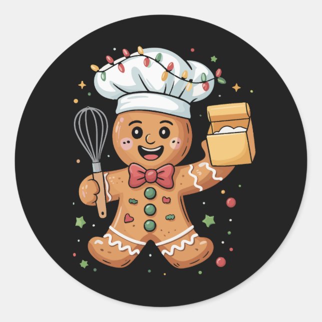 Cute Gingerbread Man Baker Christmas Chef Bake  Classic Round Sticker (Front)