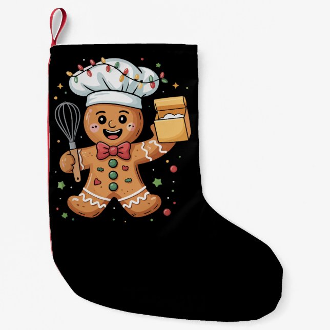 Cute Gingerbread Man Baker Christmas Chef Bake  Small Christmas Stocking (Front)