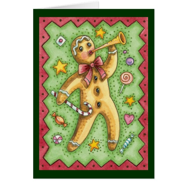 Cute Gingerbread Man Blowing Horn, Christmas Candy (Front)