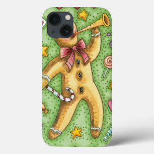 Cute Gingerbread Man Blowing Horn, Christmas Candy iPhone 13 Case
