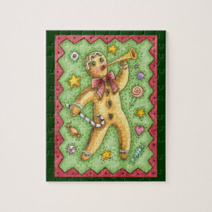 Cute Gingerbread Man Blowing Horn, Christmas Candy Jigsaw Puzzle