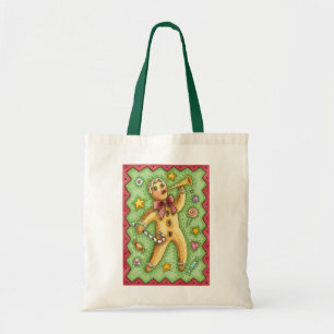Cute Gingerbread Man Blowing Horn, Christmas Candy Tote Bag